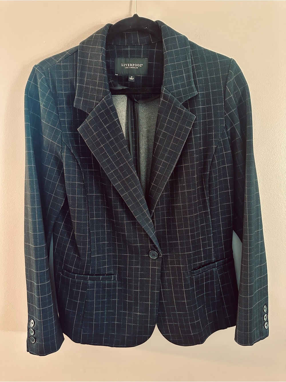 Liverpool Navy Windowpane Single-Button Blazer NWT